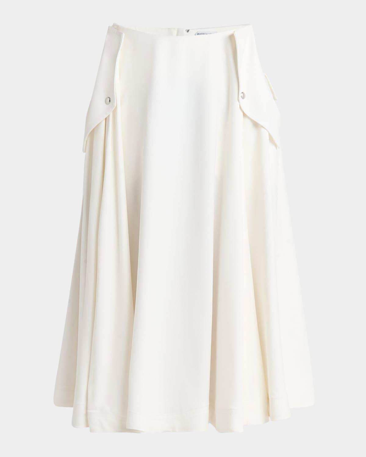 pleated fluid viscose twill midi skirt