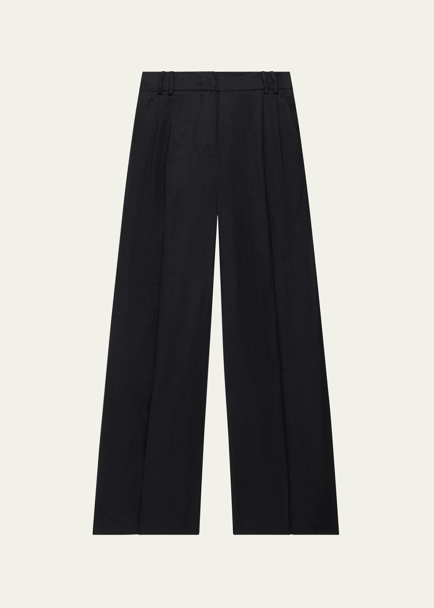 pleated front wide-leg linen trousers