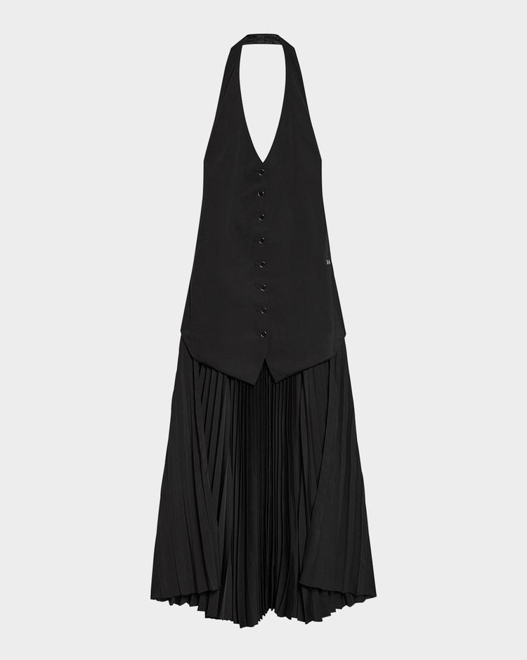 pleated halter vest dress