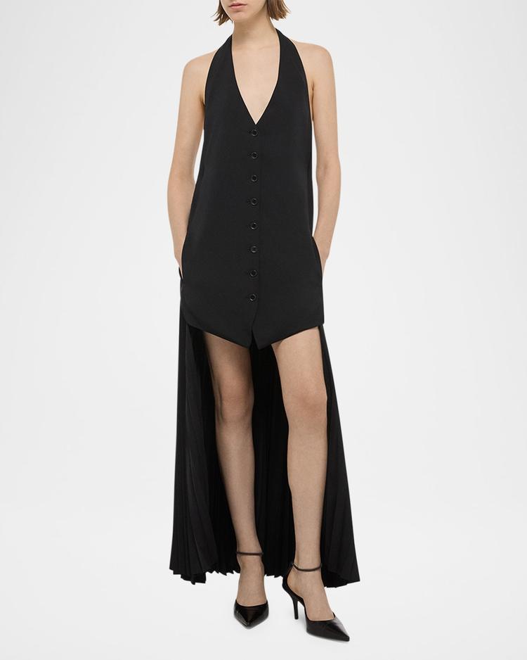 pleated halter vest dress
