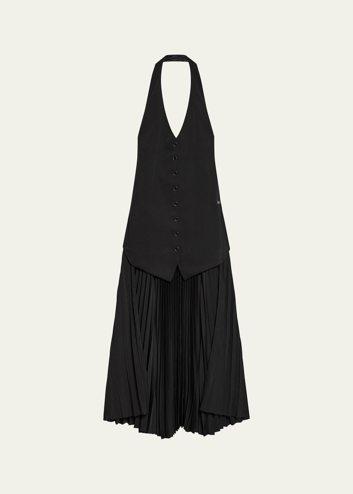 pleated halter vest dress