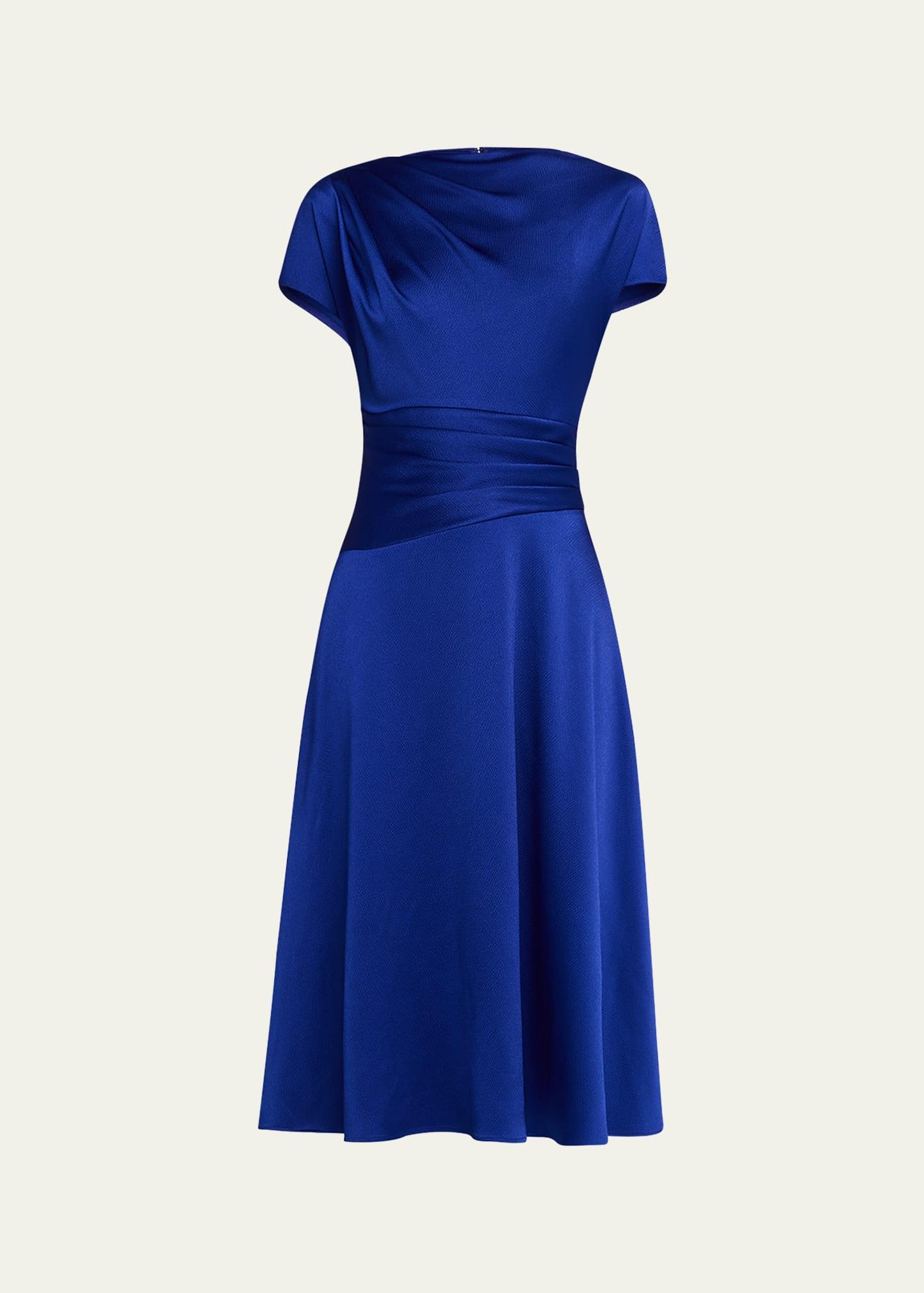 pleated hammered satin midi dress