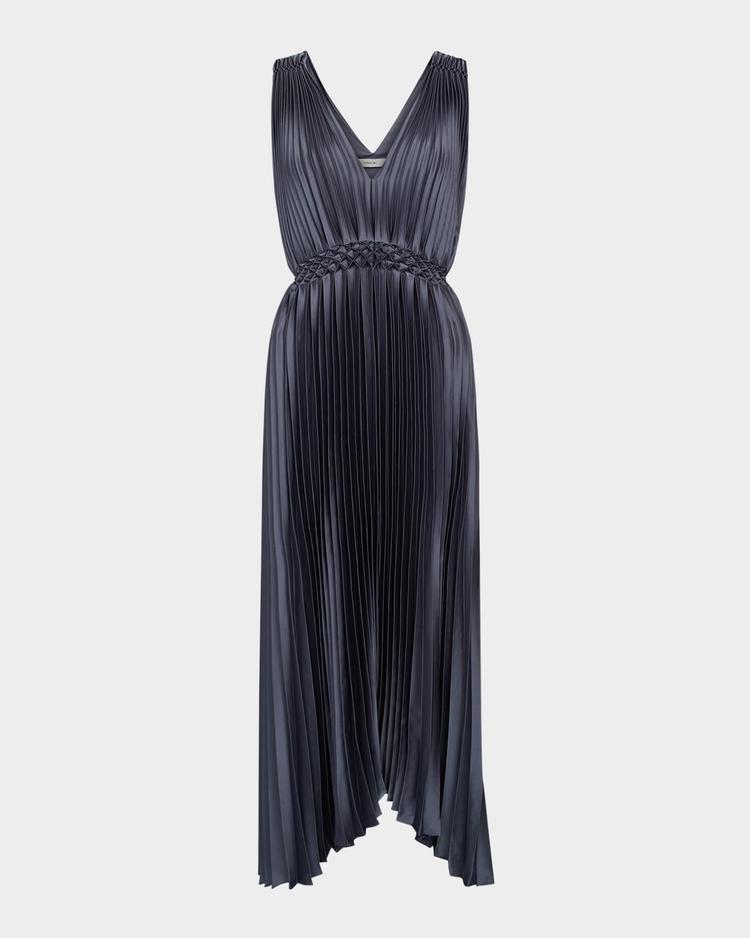 pleated hand-smocked midi dress