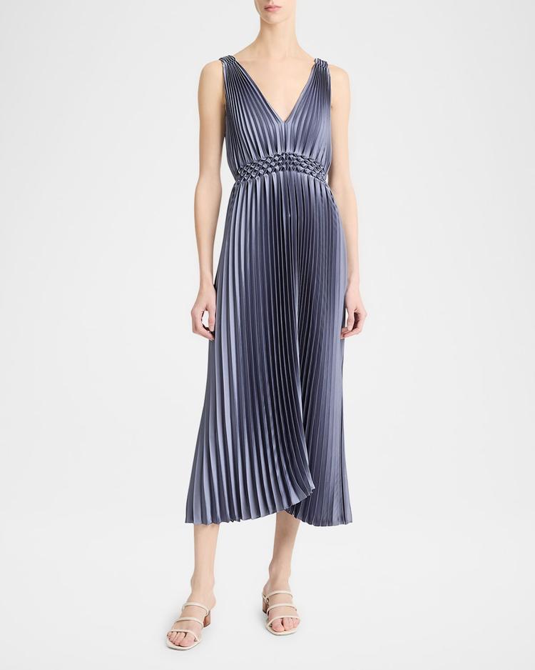 pleated hand-smocked midi dress