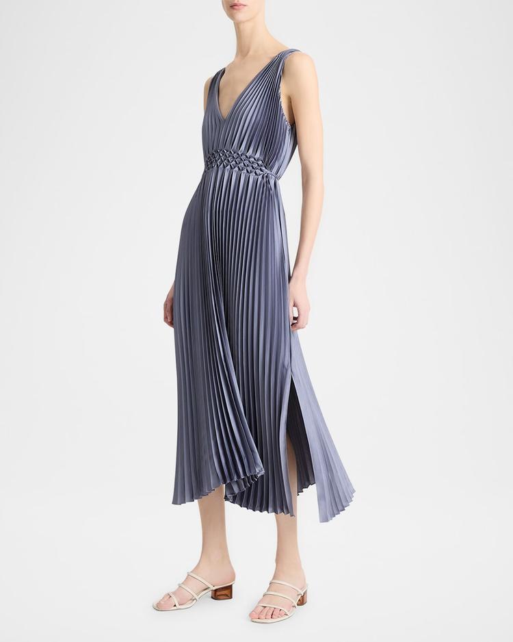 pleated hand-smocked midi dress