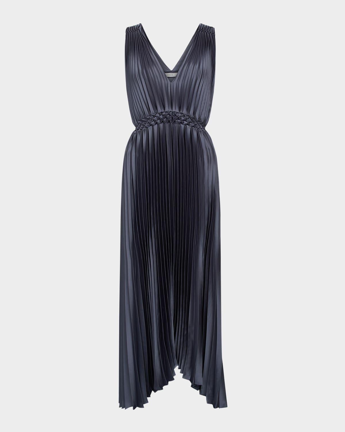 pleated hand-smocked midi dress