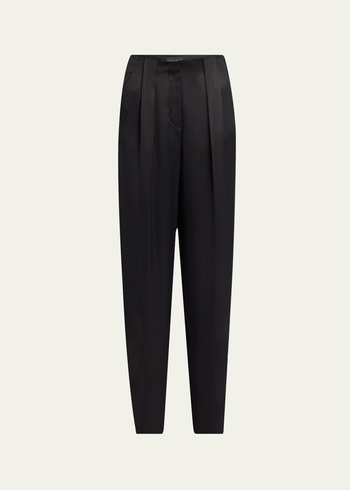 pleated high-rise double silk satin trousers