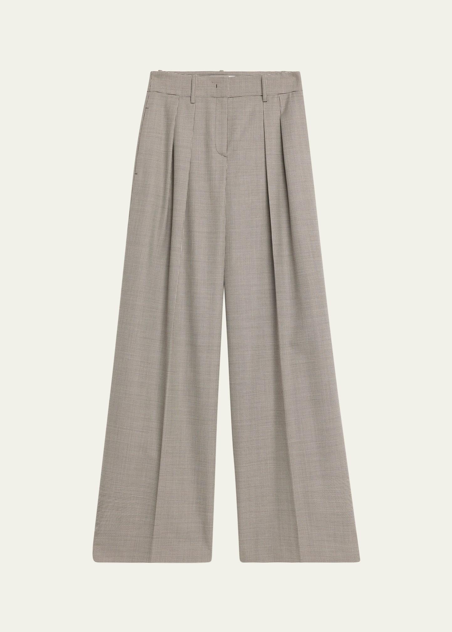 pleated houndstooth wide-leg slouch trousers