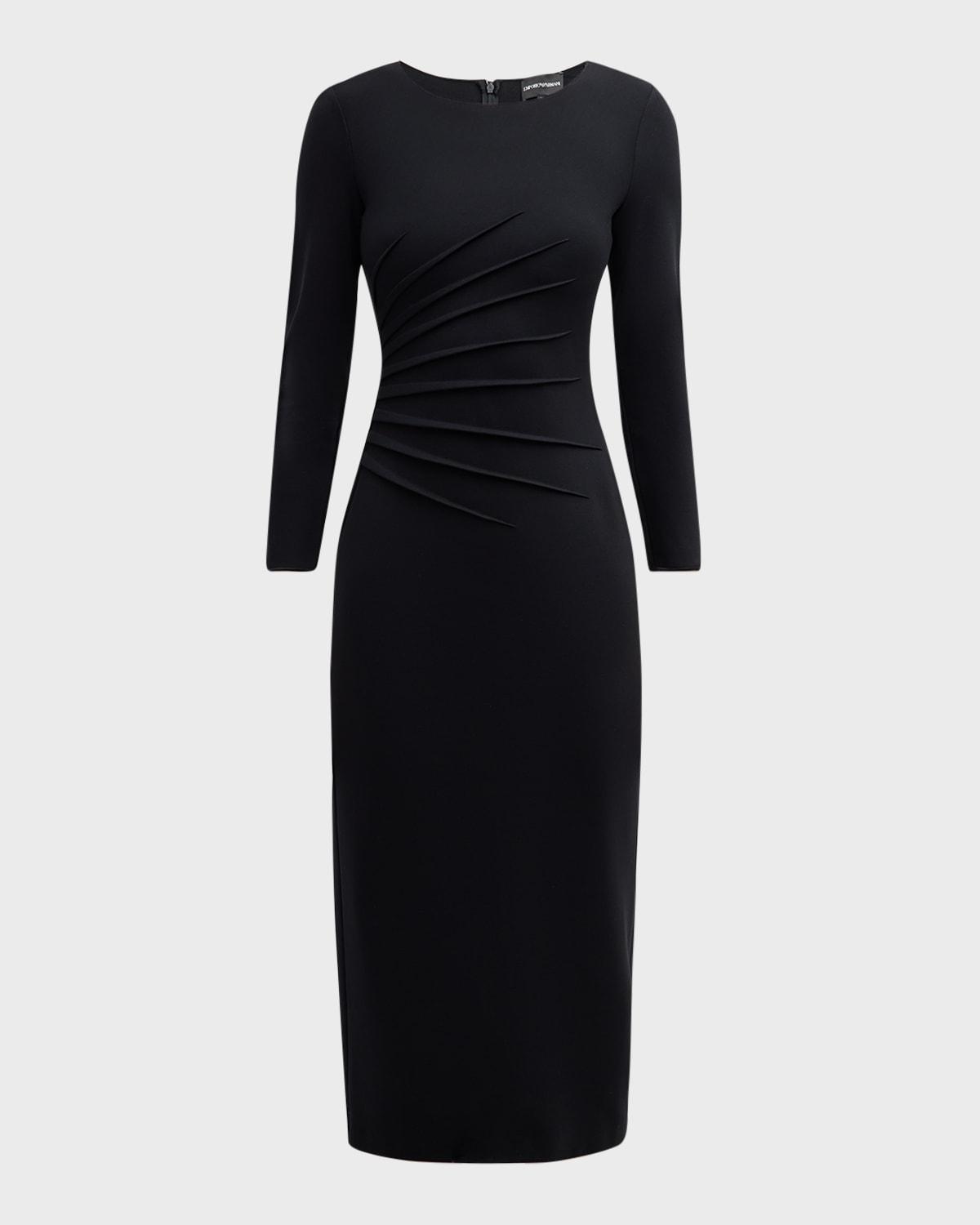 pleated jersey midi sheath dress