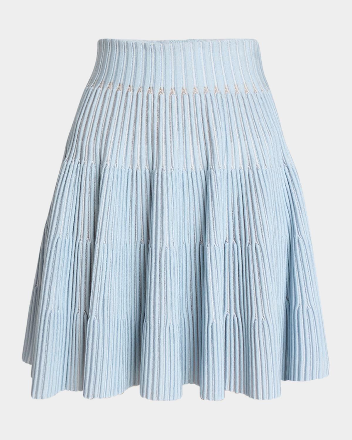 pleated knit flare mini skirt