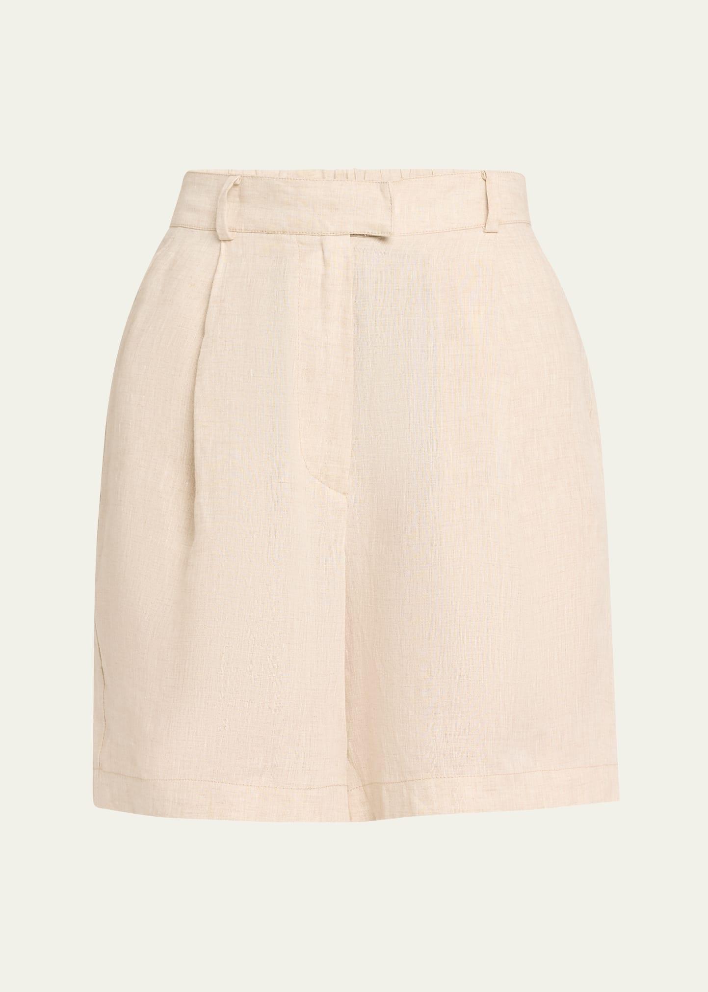 pleated linen baggy shorts