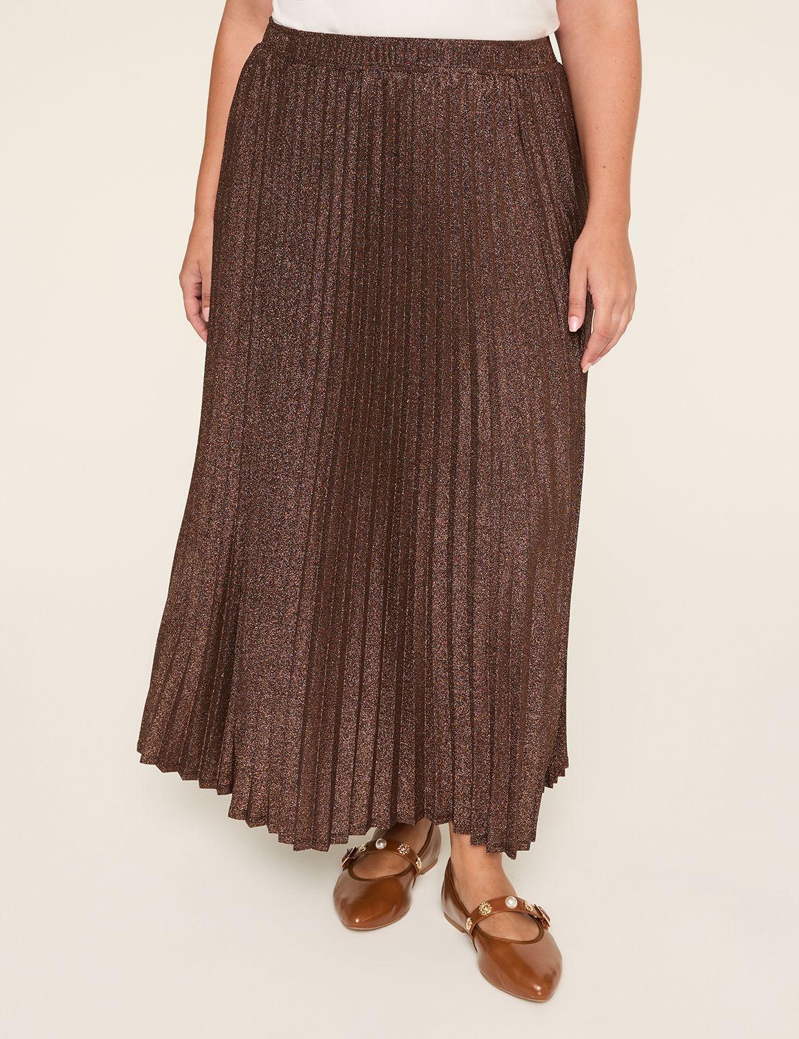 pleated metallic knit maxi skirt