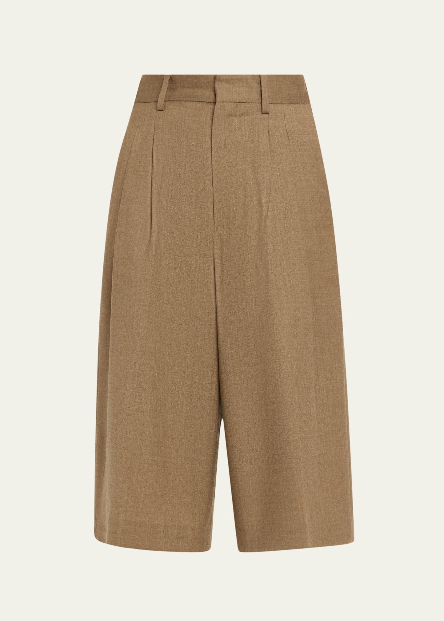 pleated mid leg wool trousers