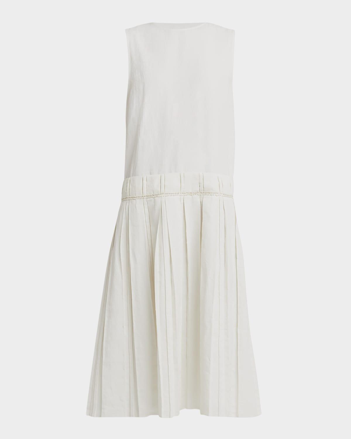 pleated midi linen dress