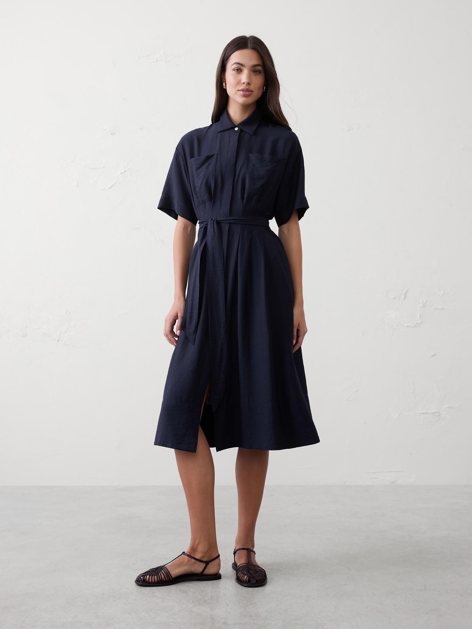 pleated midi shirtdress