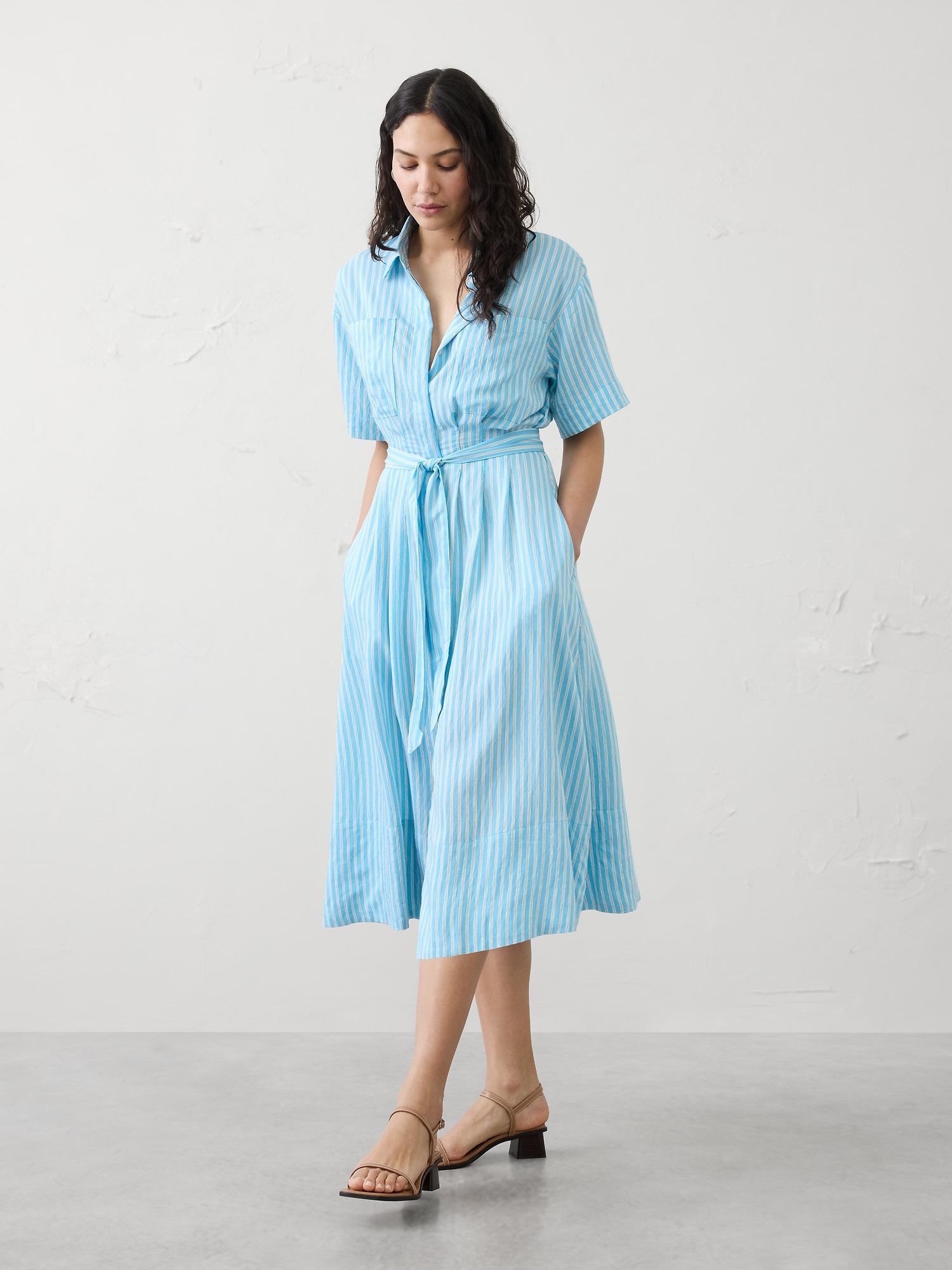 pleated midi shirtdress
