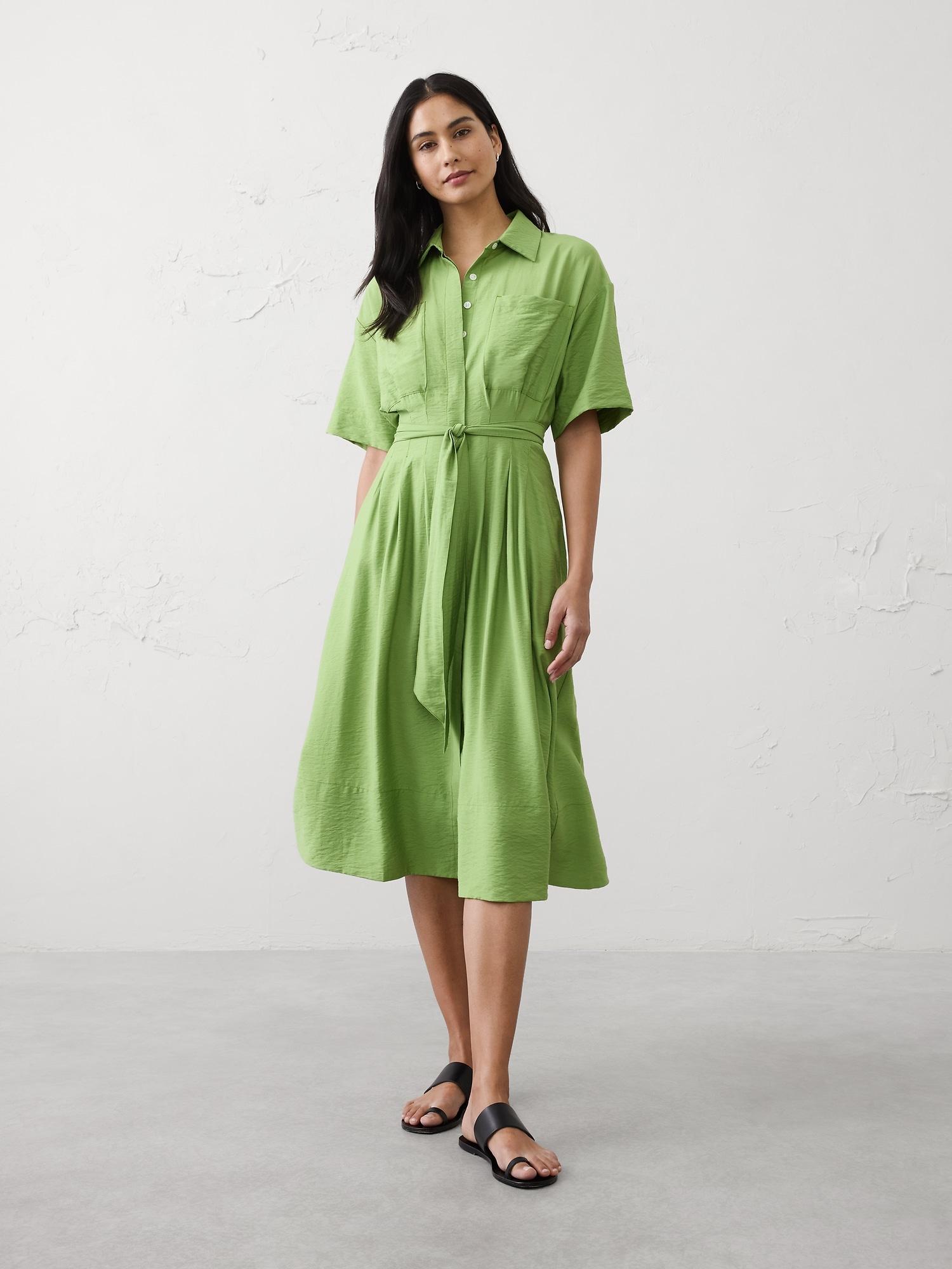 pleated midi shirtdress