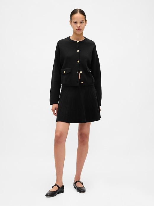 pleated mini sweater skirt