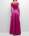 pleated off-shoulder peplum gown