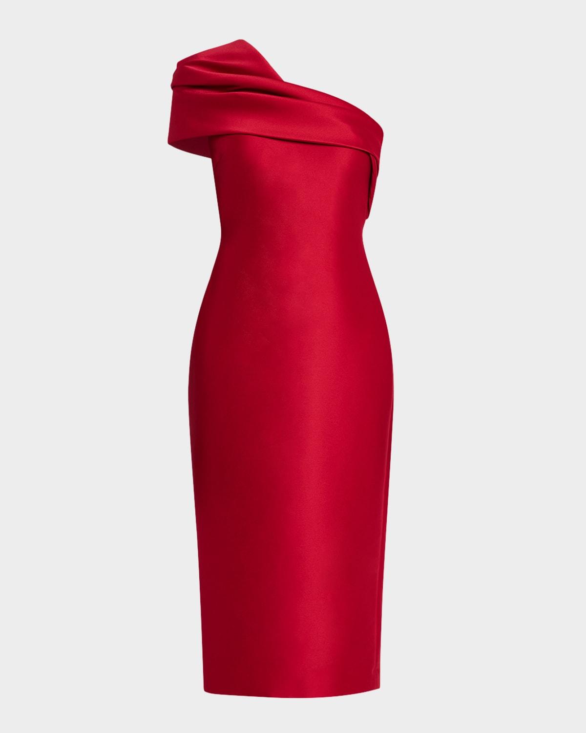 pleated one-shoulder midi dress