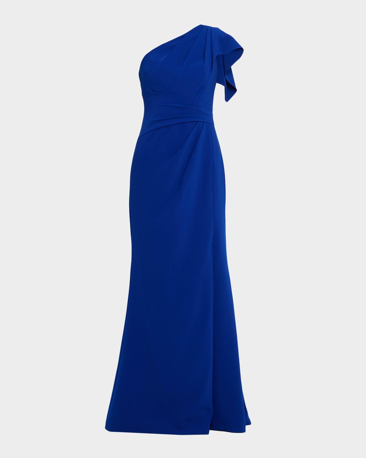 pleated one-shoulder stretch crepe gown