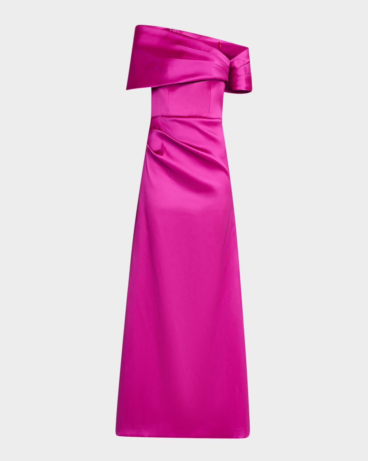 pleated one-shoulder stretch mikado gown