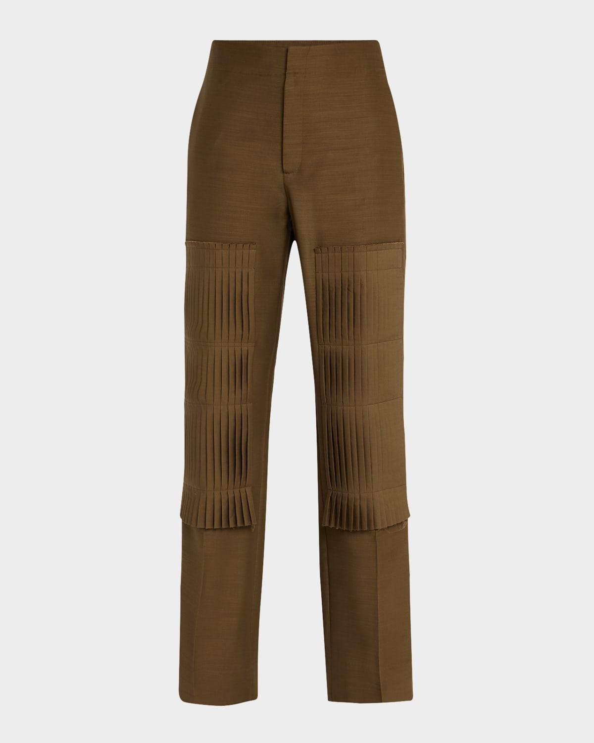 pleated patch straight-leg trousers