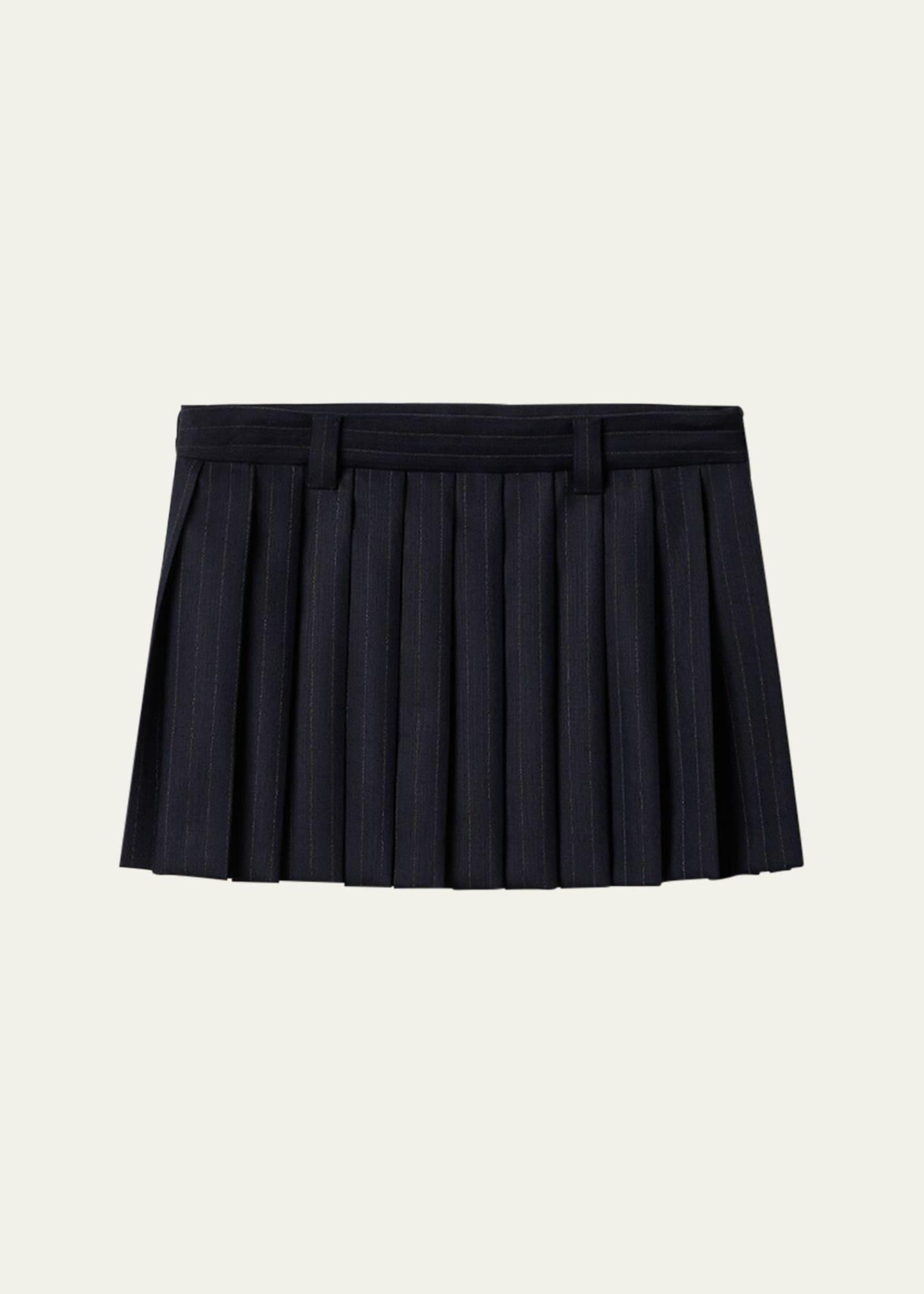 pleated pinstripe wool mini skirt