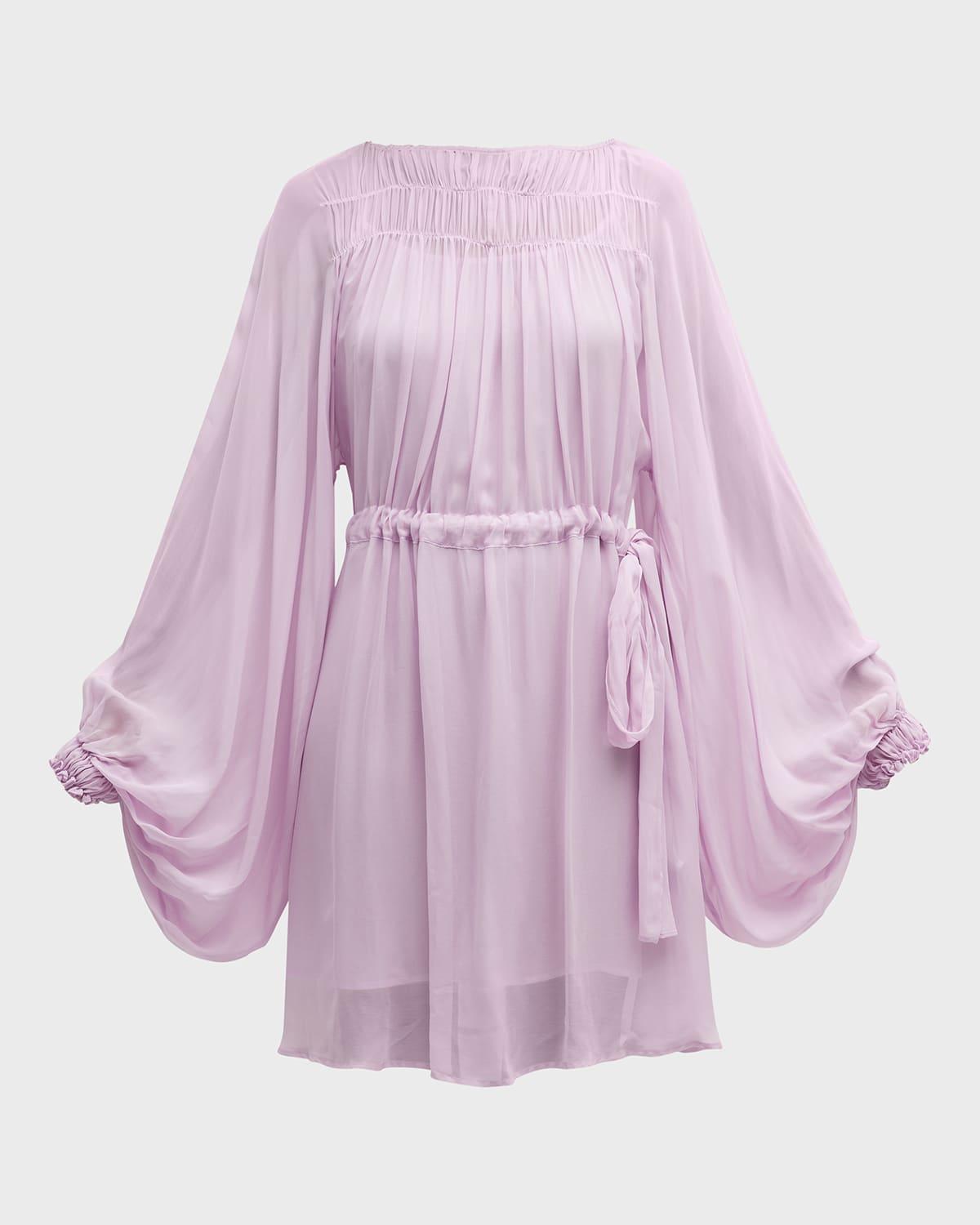 pleated poet-sleeve georgette dress