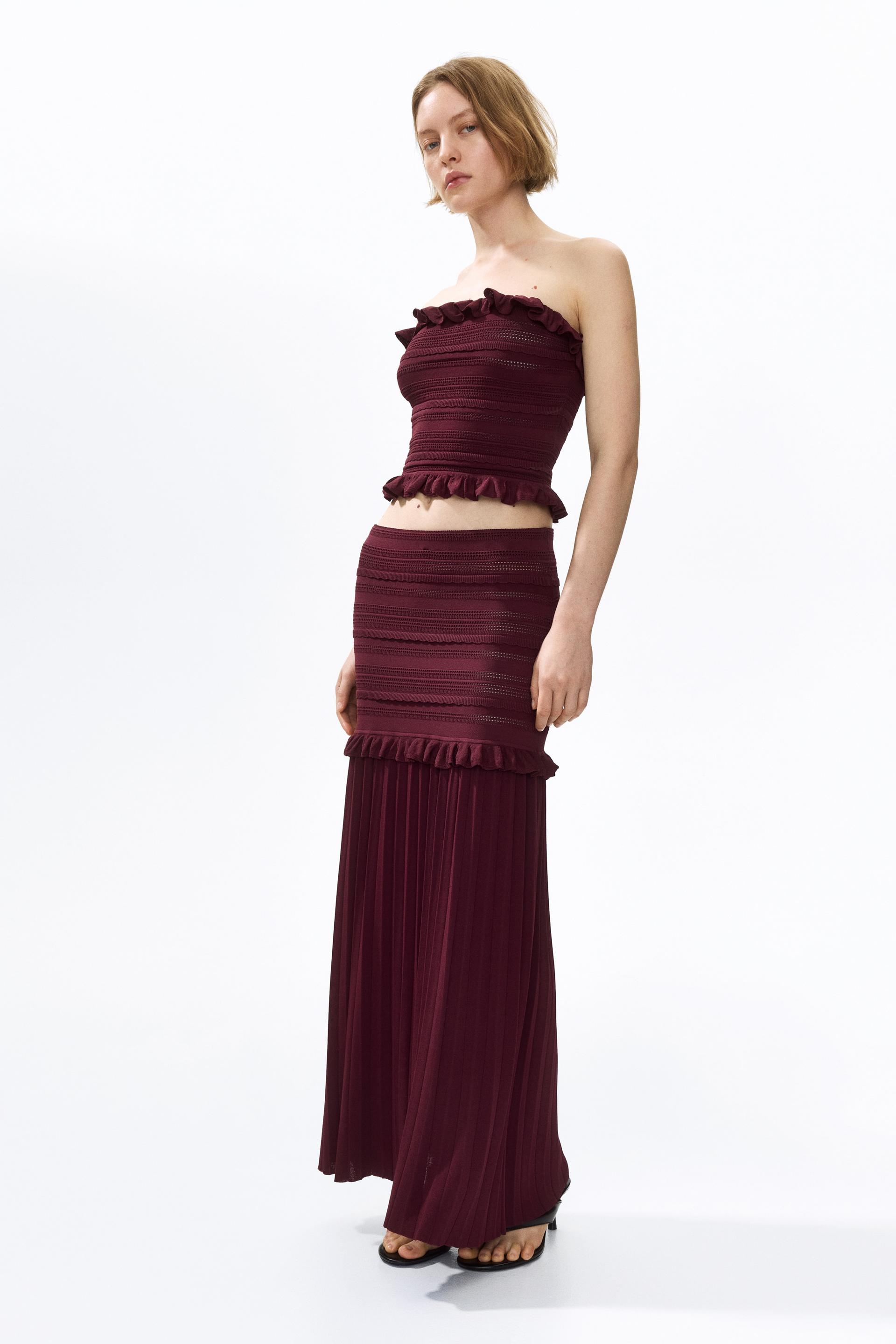 pleated pointelle-knit skirt