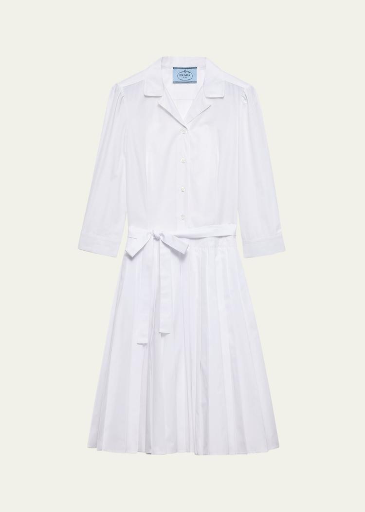 pleated popeline neck-tie shirtdress