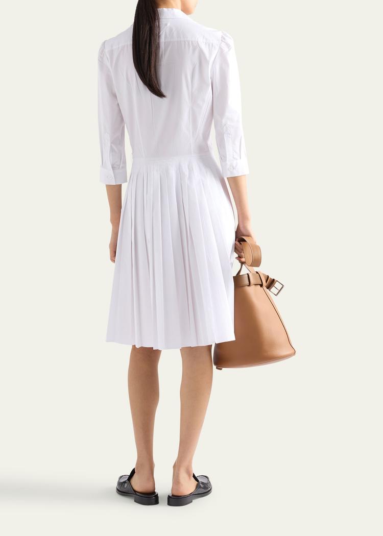 pleated popeline neck-tie shirtdress
