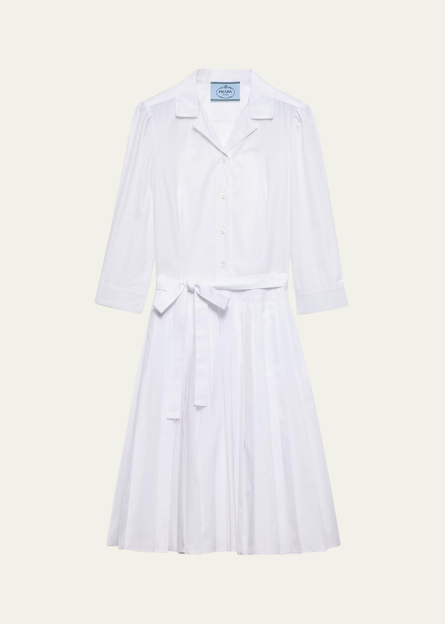 pleated popeline neck-tie shirtdress