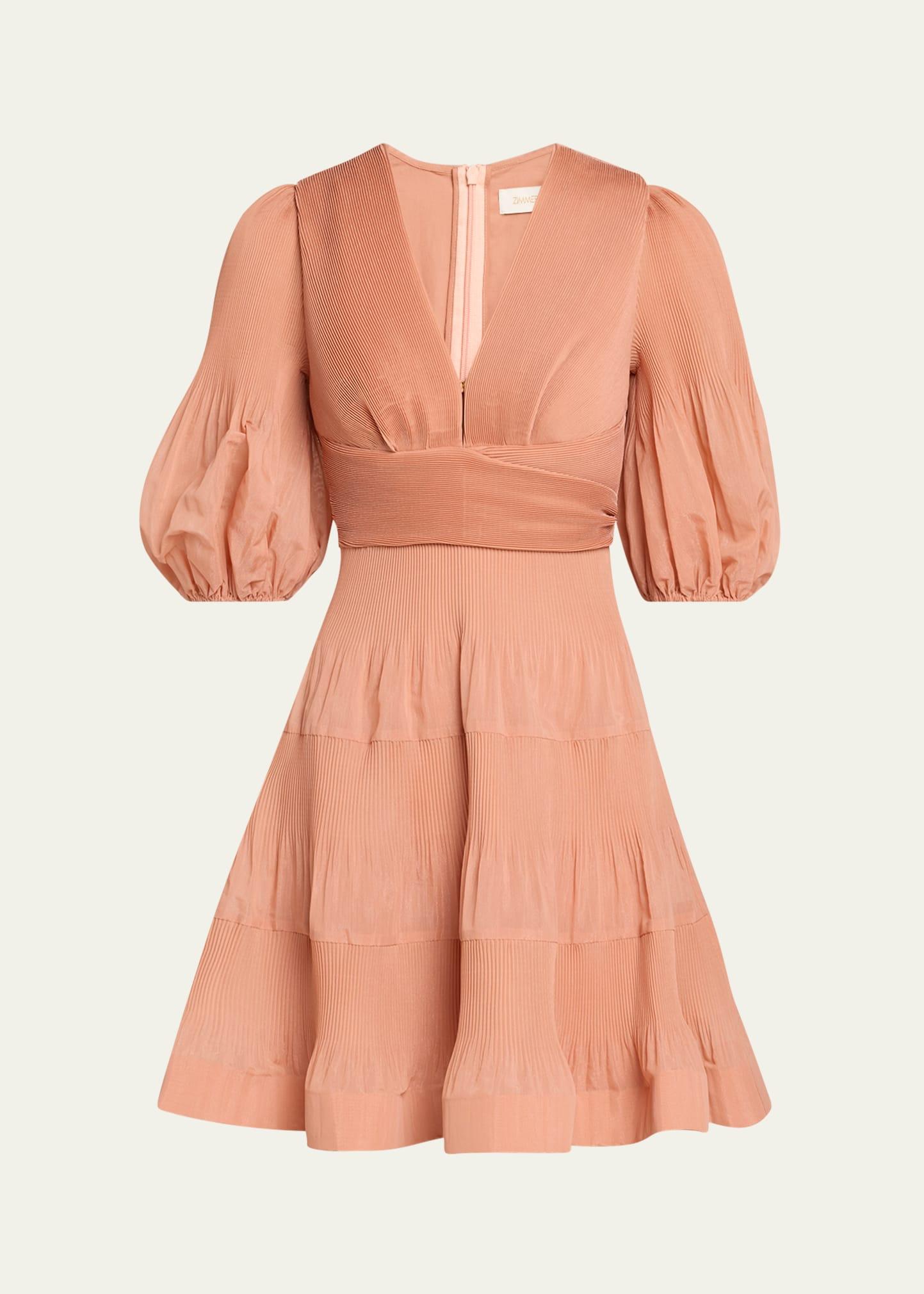 pleated puff-sleeve mini dress