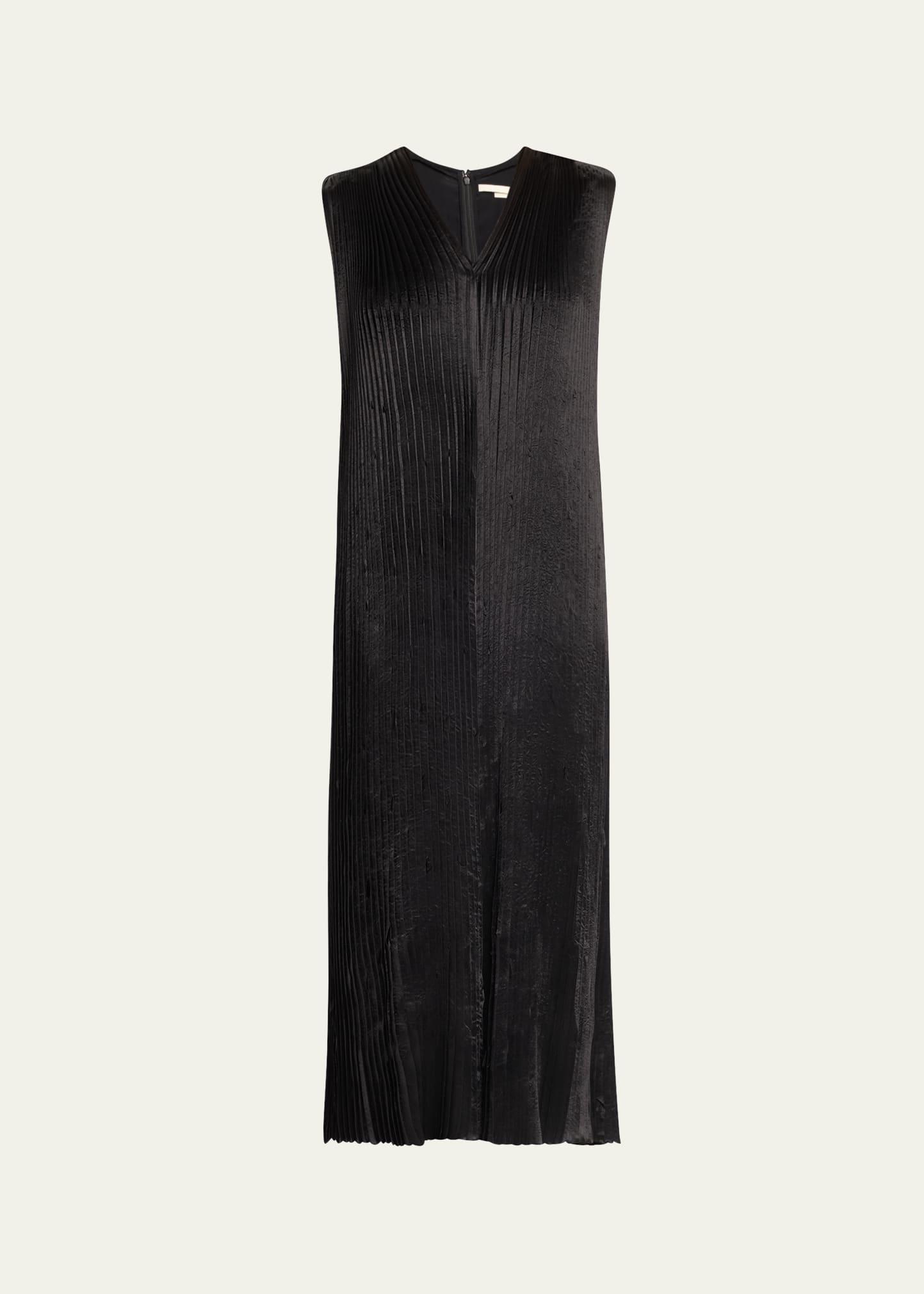 pleated satin laser-cut trapeze dress