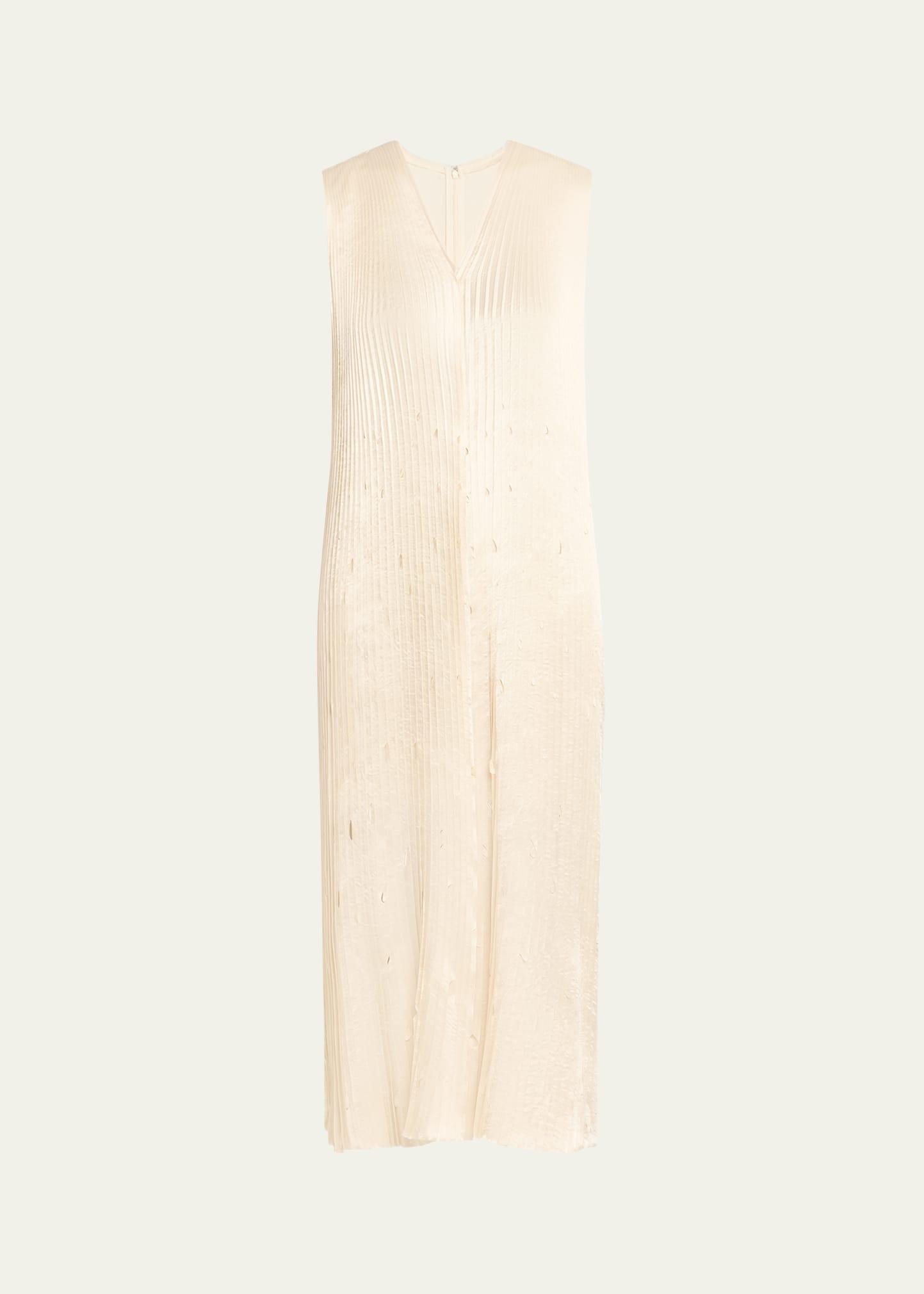 pleated satin laser-cut trapeze dress