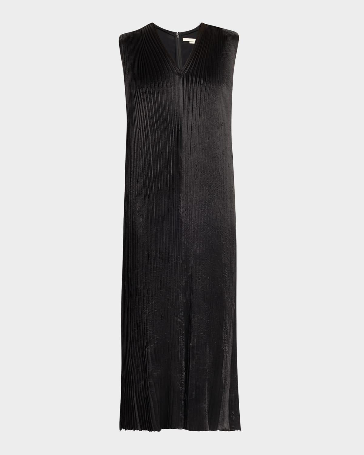 pleated satin laser-cut trapeze dress