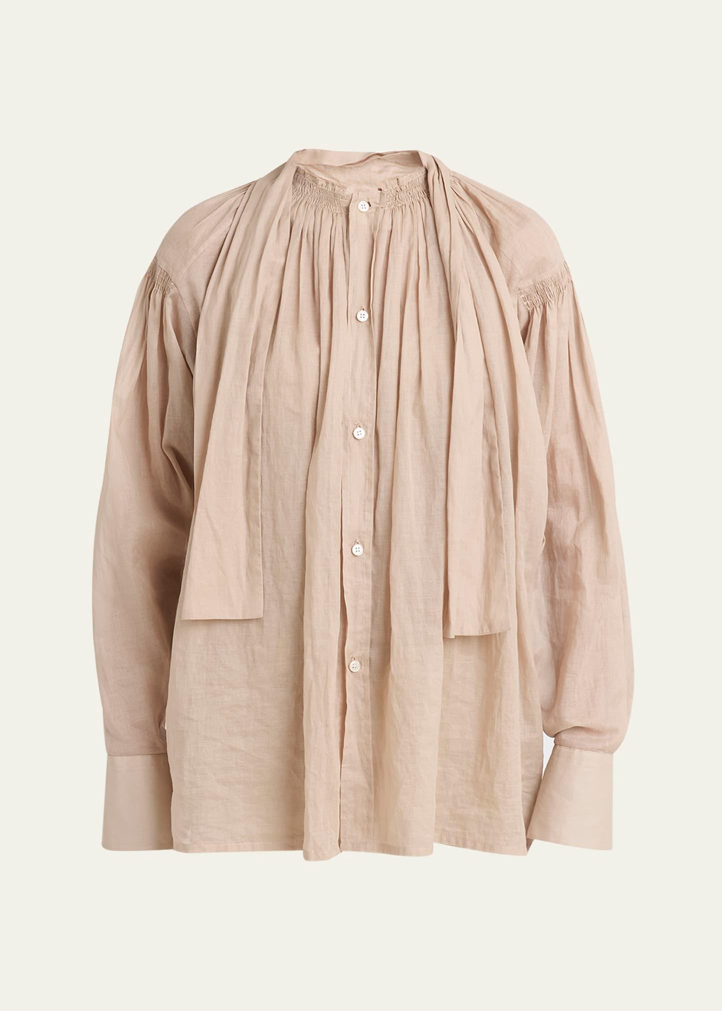 pleated scarf-neck blouse