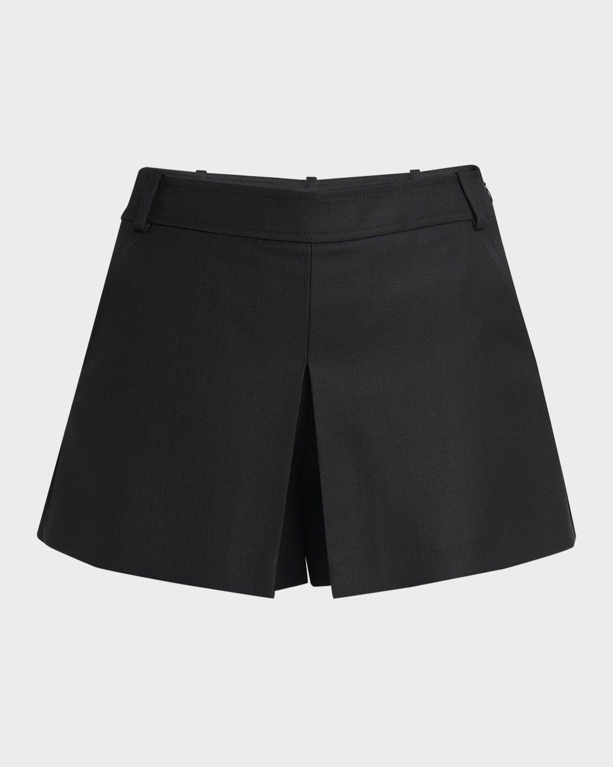 pleated sharp silk and mohair-blend twill skort