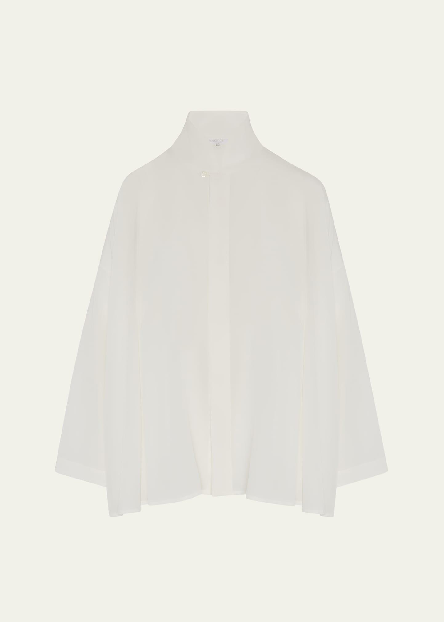 pleated shoulder swing shirt with chinese collar (mid plus length)