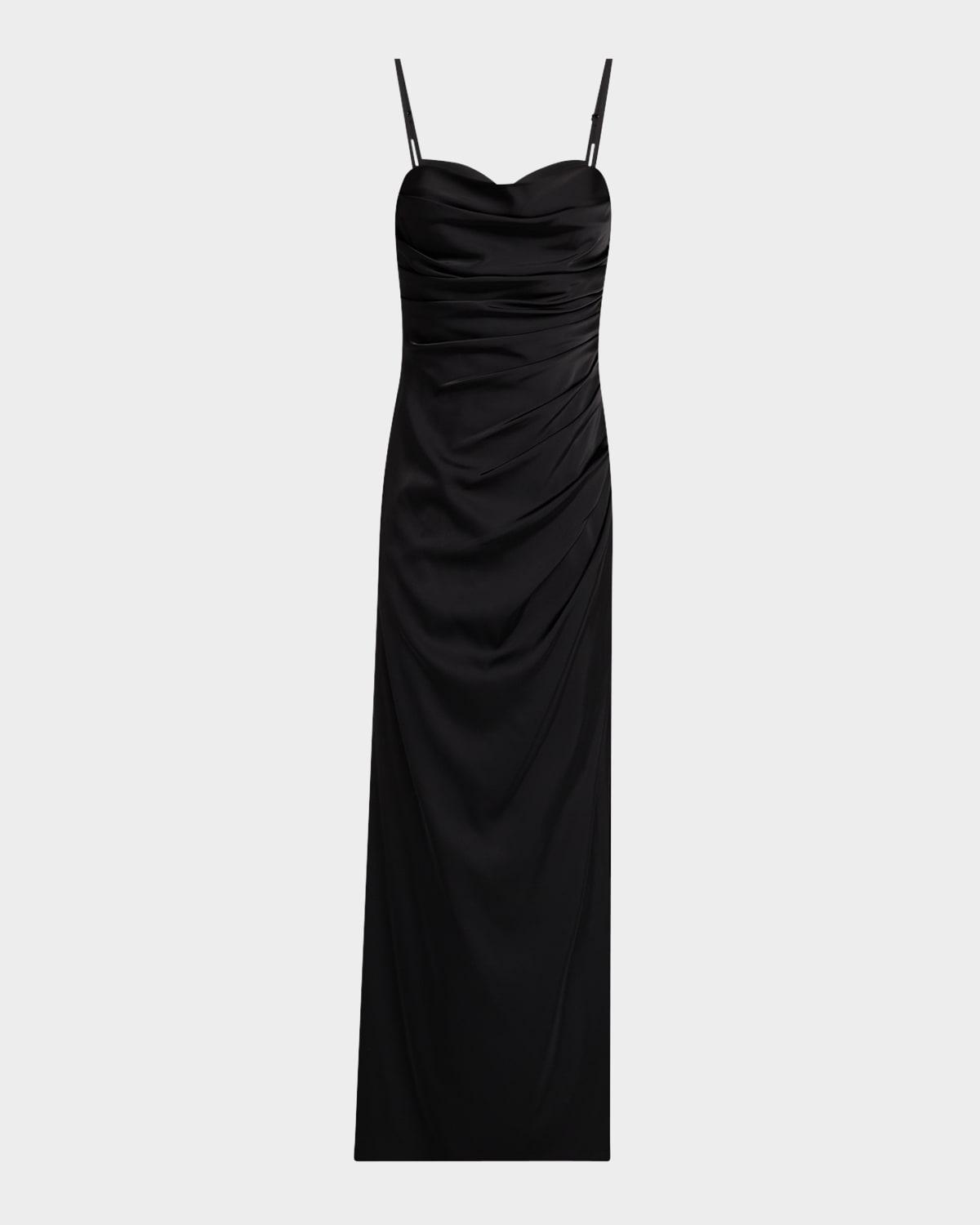 pleated side-slit satin column gown