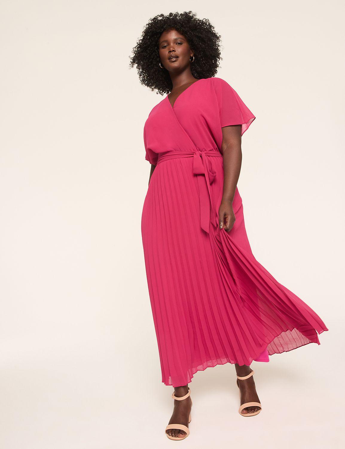 pleated-skirt faux-wrap maxi dress