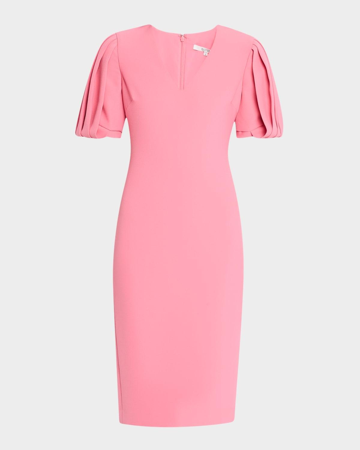 pleated-sleeve bodycon midi dress