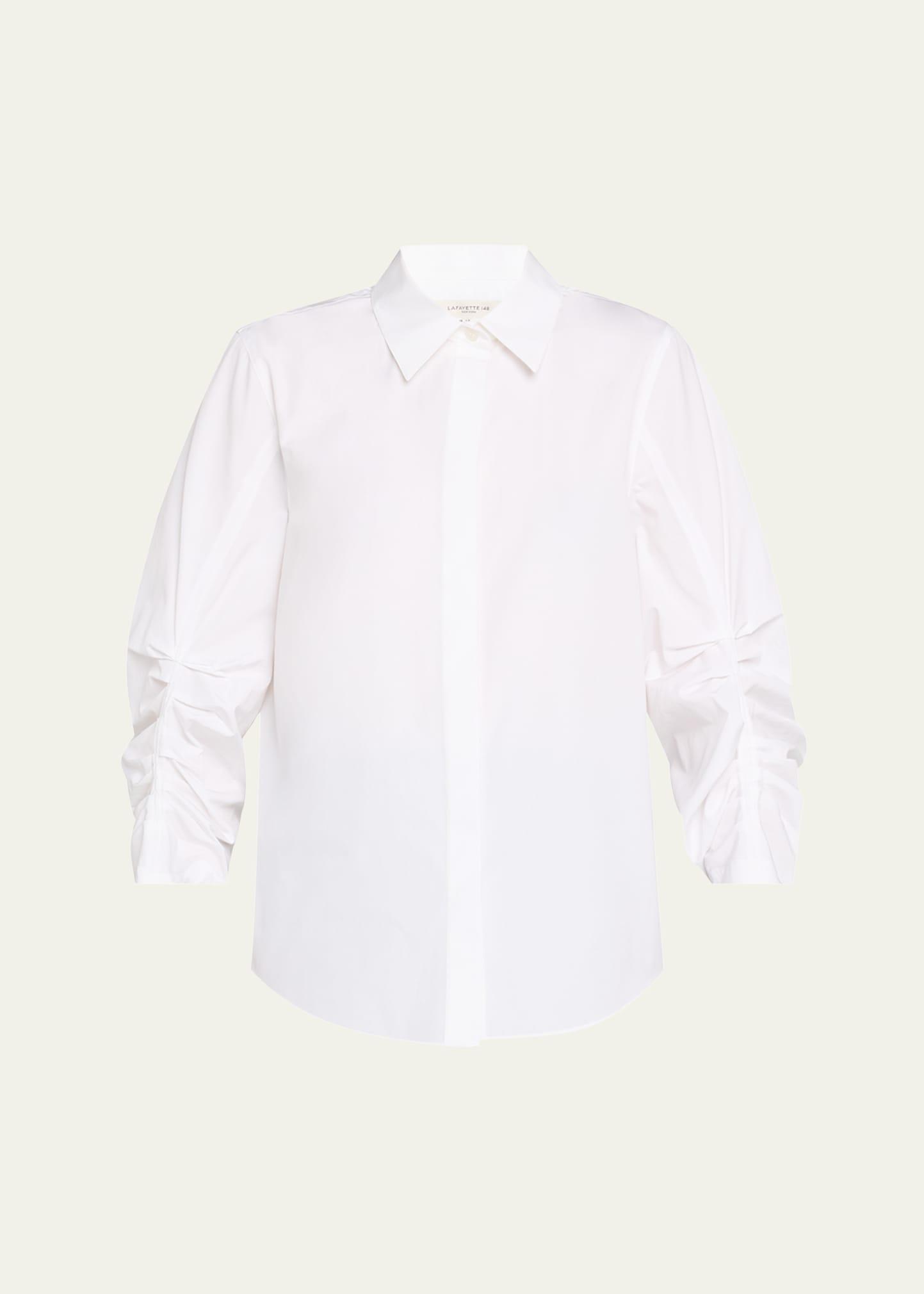 pleated-sleeve cotton shirt