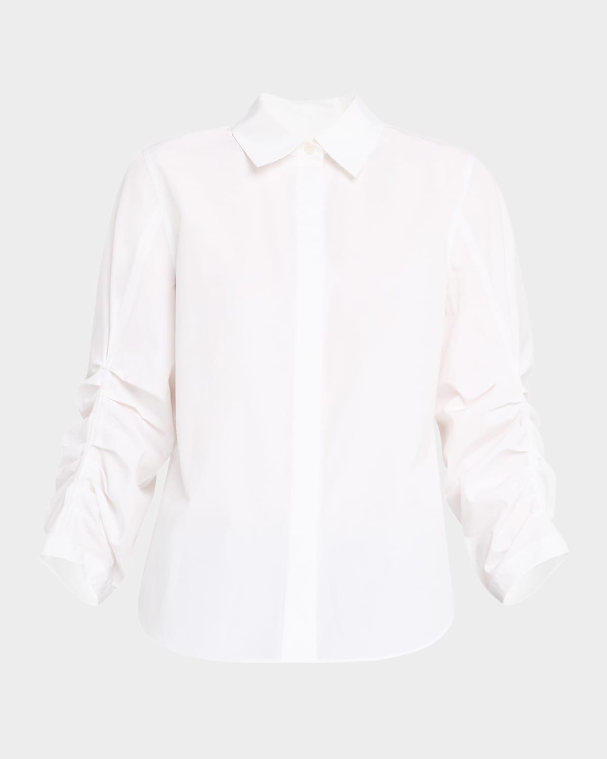 pleated-sleeve cotton shirt