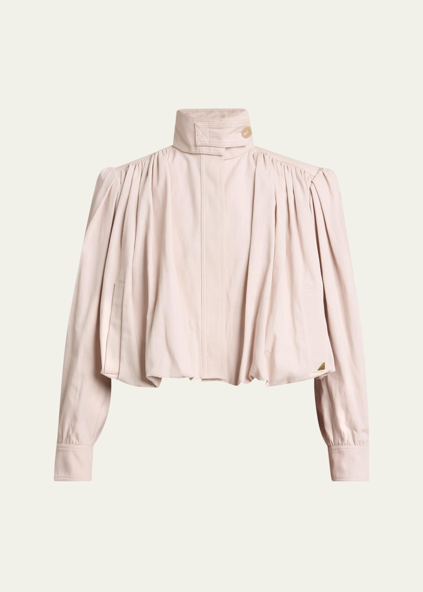pleated sleeve gathered shoulders jacket