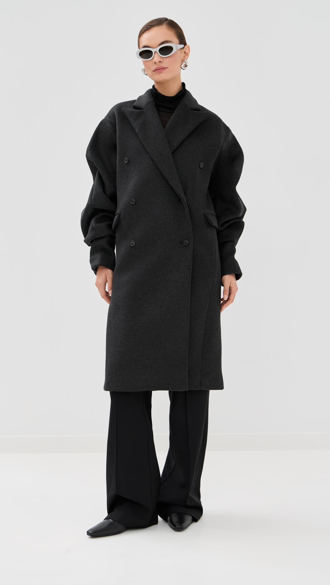 pleated sleeve wool coat