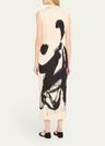 pleated sleeveless maxi shirtdress with artwork by tong