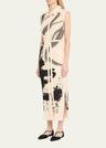 pleated sleeveless maxi shirtdress with artwork by tong