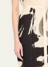 pleated sleeveless maxi shirtdress with artwork by tong